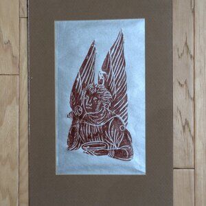 Brass Rubbing of Angel Professionally Hand Made Ready to Hang 8x12 Artwork